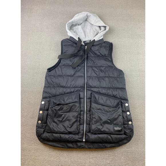 Calvin Klein Performance Women’s Vest Medium Black Quilted Hooded Side Snaps - Picture 1 of 11